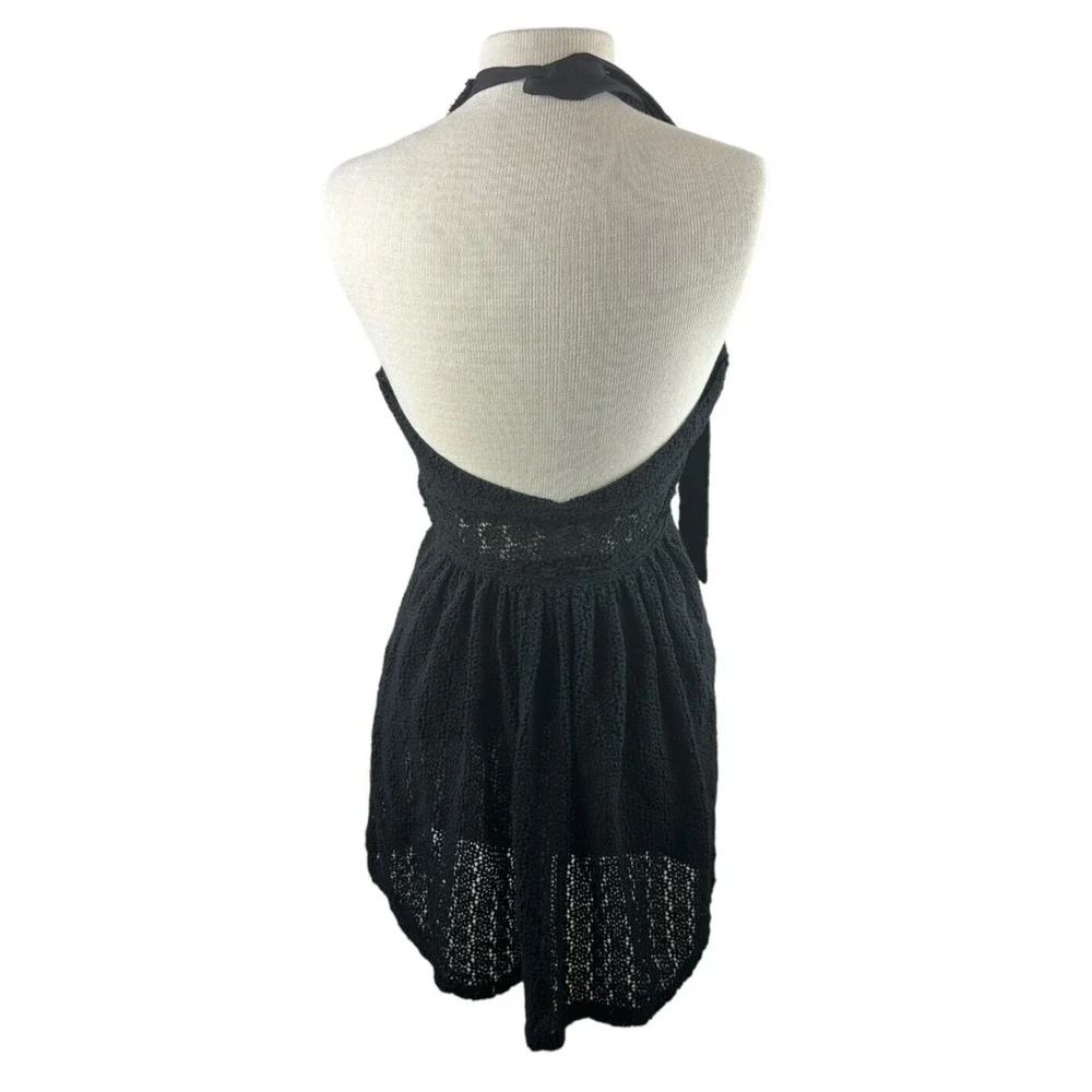 Free People So Sweetly Halter Mini Dress Crochet Black No Size Tag S *Read Desc - Picture 5 of 12